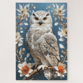 Prachtige witte besneeuwde uil botanisch legpuzzel (Verticaal)