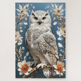 Prachtige witte besneeuwde uil botanisch legpuzzel
