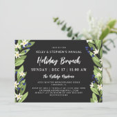 Prachtige witte bloemenblauwe bessen vakantie brun kaart (Staand voorkant)