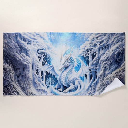 Prachtige witte draak fantasie strandlaken (Voorkant)