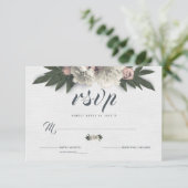 Prachtige witte en perzik bloemige pioenrozen RSVP kaartje (Staand voorkant)