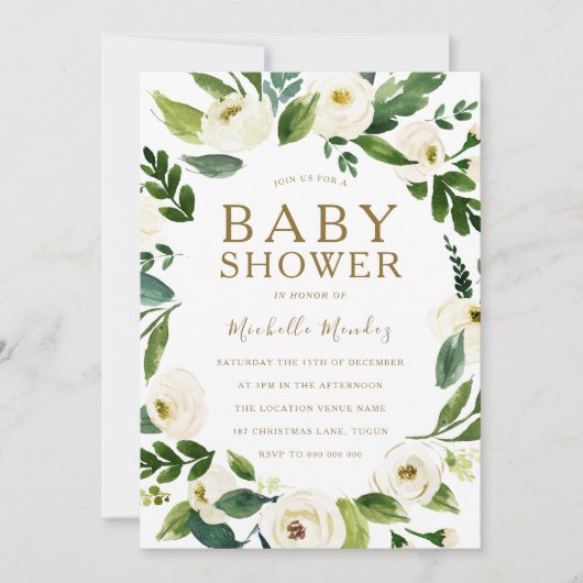 Prachtige witte flora met neutraal Baby shower Kaart (Voorkant)