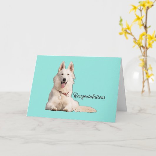 Prachtige witte herder gefeliciteerd werk kaart (Gele Bloem)