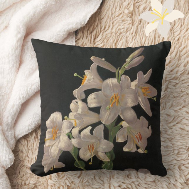 Prachtige  witte paaslelies omkeerbaar kussen (An elegant white lily on black pillow to add style and elegance to your décor.)