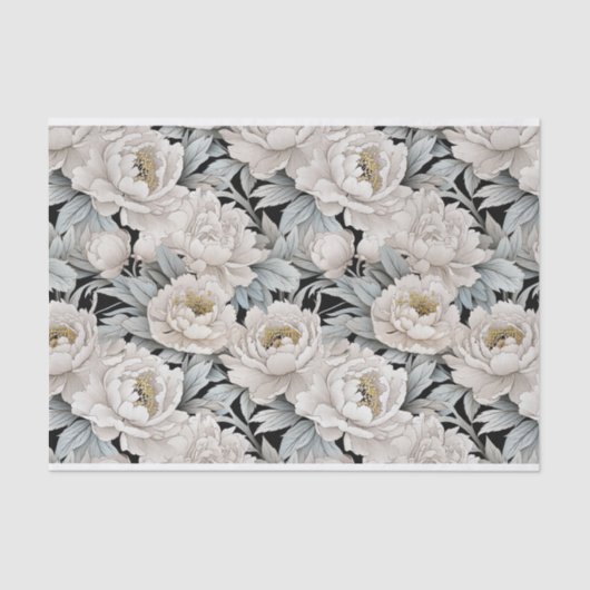 Prachtige witte pioen illustraties donkere achterg tissuepapier (Voorkant)