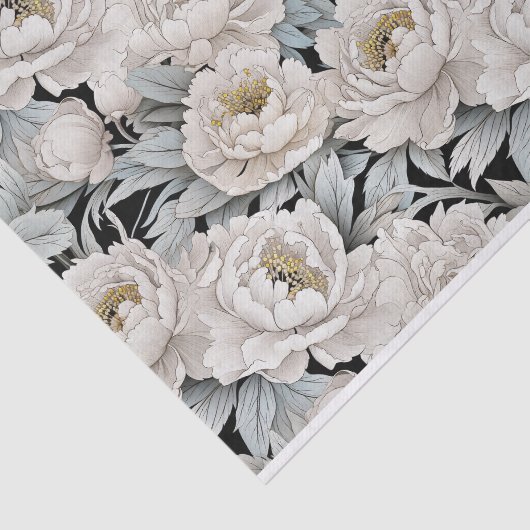 Prachtige witte pioen illustraties donkere achterg tissuepapier (Detail)