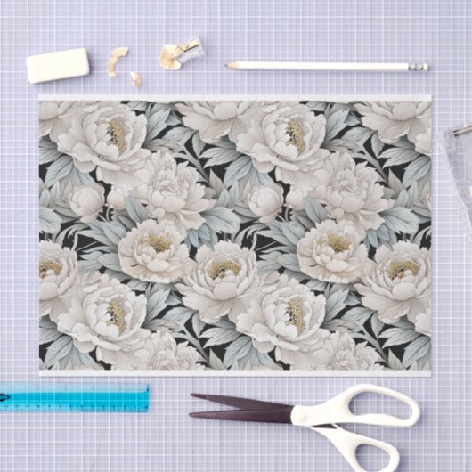 Prachtige witte pioen illustraties donkere achterg tissuepapier (Craft)