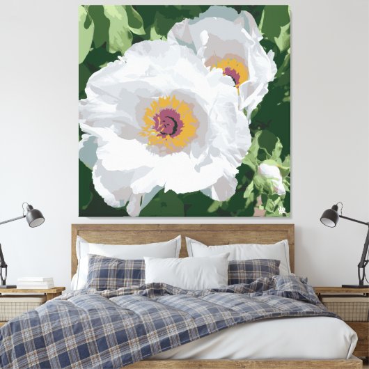 Prachtige witte pioen op canvas (Insitu (Slaapkamer))