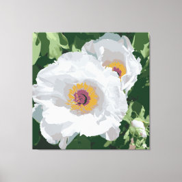 Prachtige witte pioen op canvas afdruk