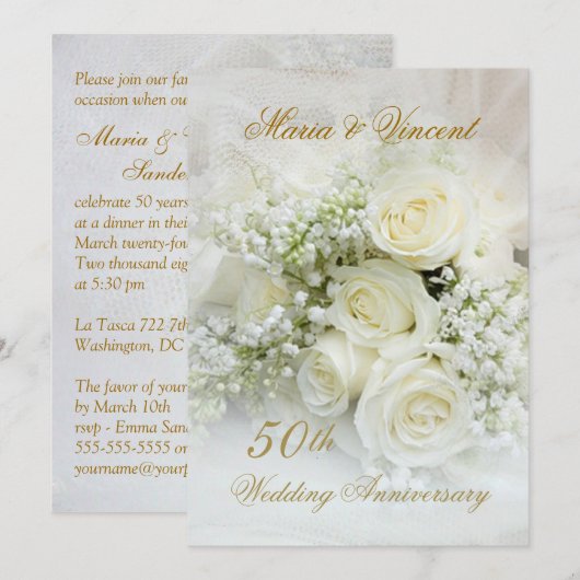 Prachtige witte rozen 50th Wedding Jubileum Kaart (Voorkant / Achterkant)