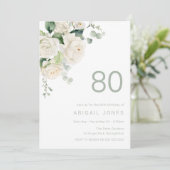 Prachtige witte rozen 80ste verjaardagsfeestje kaart (Staand voorkant)