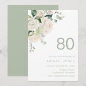 Prachtige witte rozen 80ste verjaardagsfeestje kaart (Voorkant / Achterkant)