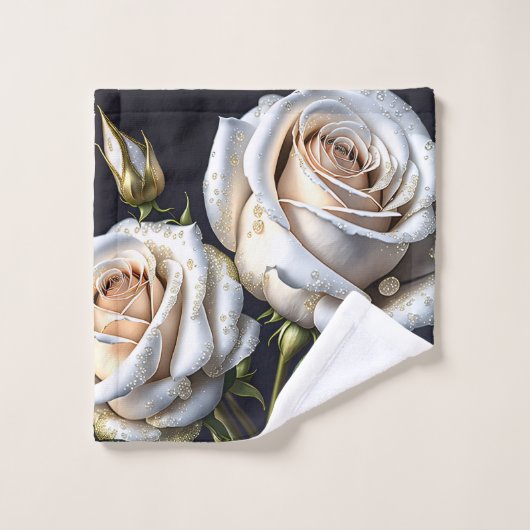 Prachtige witte rozen met gouden details bad handdoek (Wasdoekje)