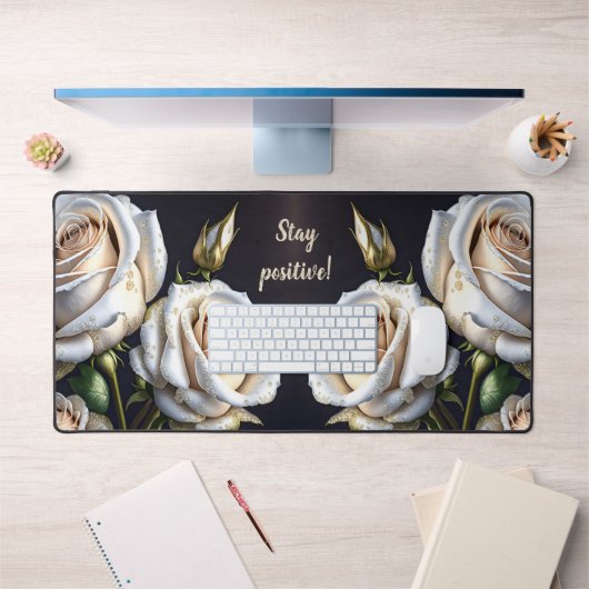 Prachtige witte rozen met gouden details bureaumat (Kantoor 1)
