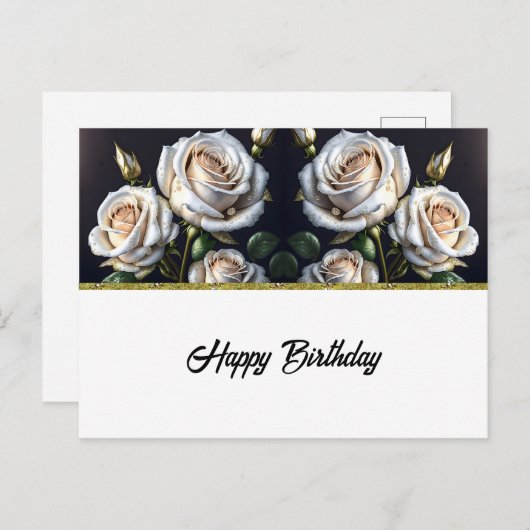 Prachtige witte rozen met gouden details, elegant briefkaart (Voorkant / Achterkant)