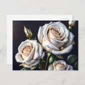 Prachtige witte rozen met gouden details feestdagenkaart (Voorkant / Achterkant)