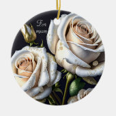 Prachtige witte rozen met gouden details keramisch ornament (Voorkant)