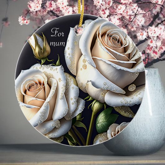 Prachtige witte rozen met gouden details keramisch ornament