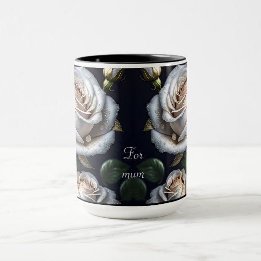 Prachtige witte rozen met gouden details mok (Midden)