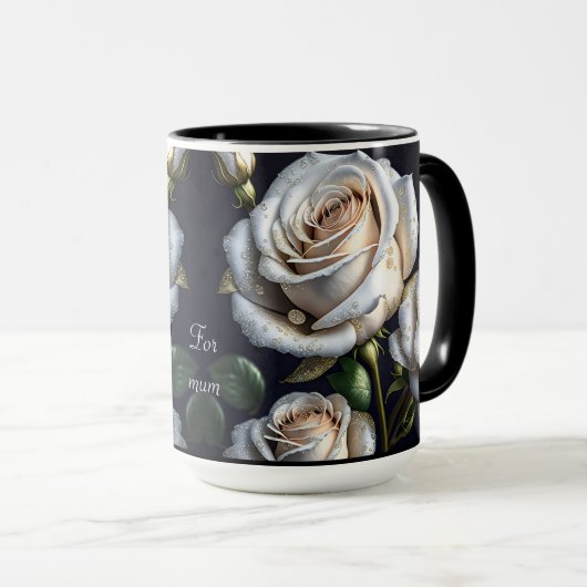 Prachtige witte rozen met gouden details mok (Voorkant rechts)