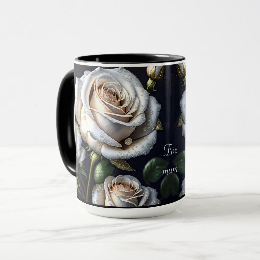 Prachtige witte rozen met gouden details mok (Voorkant links)