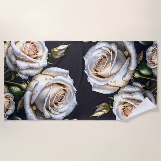 Prachtige witte rozen met gouden details strandlaken (Voorkant)