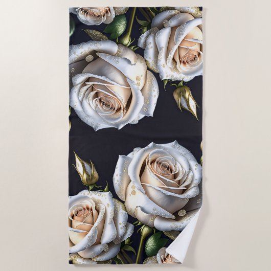 Prachtige witte rozen met gouden details strandlaken (Voorkant)