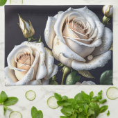 Prachtige witte rozen met gouden details theedoek (Gevouwen)