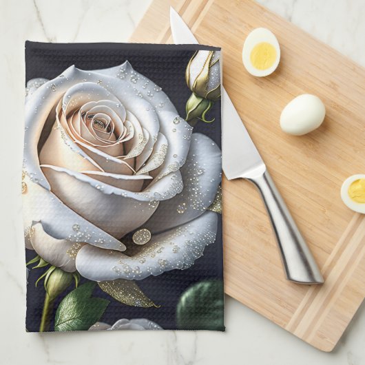 Prachtige witte rozen met gouden details theedoek (Quarter Fold)