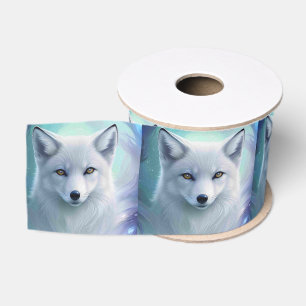 Prachtige witte sneeuwvos op ijzig land grosgrain lint