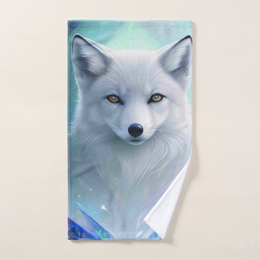 Prachtige witte sneeuwvos op ijzig land handdoek (Handdoek)