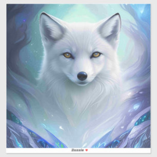 Prachtige witte sneeuwvos op ijzig land sticker