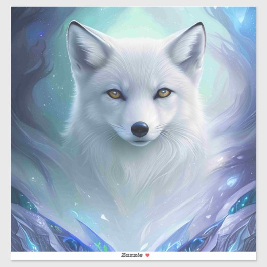 Prachtige witte sneeuwvos op ijzig land sticker (Vel)