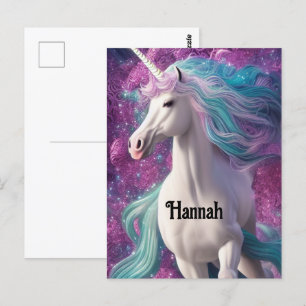 Prachtige witte unicorn met Turquoise en Paars Briefkaart