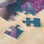 Prachtige witte unicorn met Turquoise en Paars Legpuzzel (Zijkant)