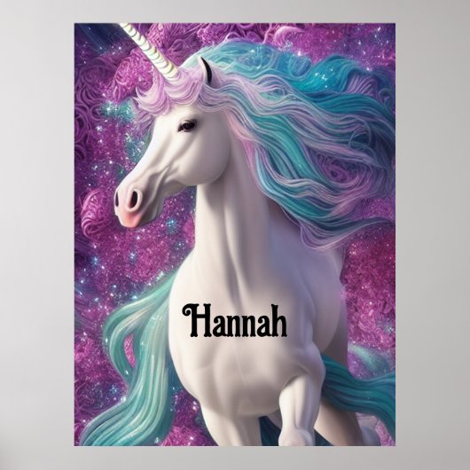 Prachtige witte unicorn met Turquoise en Paars Poster (Voorkant)