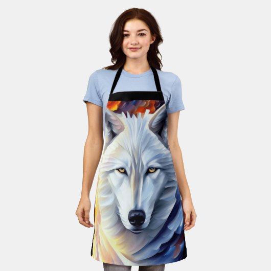 Prachtige witte wolfschilderijen schort (Gedragen)