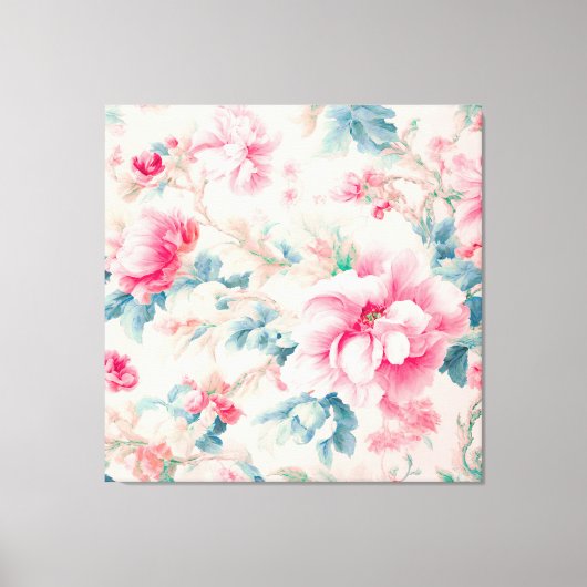 Prachtige zachte roze bloemen en cerulean bladeren canvas afdruk (Voorkant)
