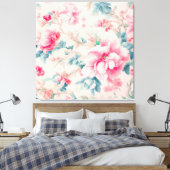 Prachtige zachte roze bloemen en cerulean bladeren canvas afdruk (Insitu (Slaapkamer))