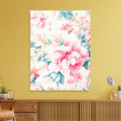 Prachtige zachte roze bloemen en cerulean bladeren canvas afdruk (Insitu (Woonkamer))
