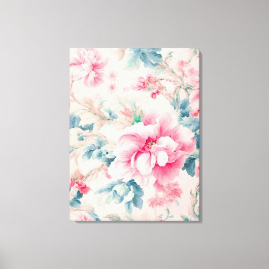 Prachtige zachte roze bloemen en cerulean bladeren canvas afdruk (Voorkant)