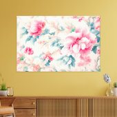 Prachtige zachte roze bloemen en cerulean bladeren canvas afdruk (Insitu (Woonkamer))