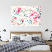 Prachtige zachte roze bloemen en cerulean bladeren canvas afdruk (Insitu (Slaapkamer))
