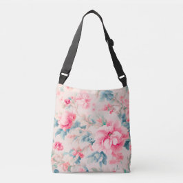 Prachtige zachte roze bloemen en cerulean bladeren crossbody tas
