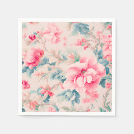 Prachtige zachte roze bloemen en cerulean bladeren servet