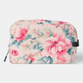 Prachtige zachte roze bloemen en cerulean bladeren toilettasje (Achterkant)