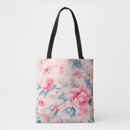 Prachtige zachte roze bloemen en cerulean bladeren tote bag (Voorkant)