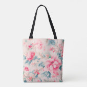 Prachtige zachte roze bloemen en cerulean bladeren tote bag (Achterkant)