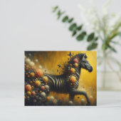 Prachtige Zebra en bloemen op een gele achtergrond Briefkaart (Staand voorkant)