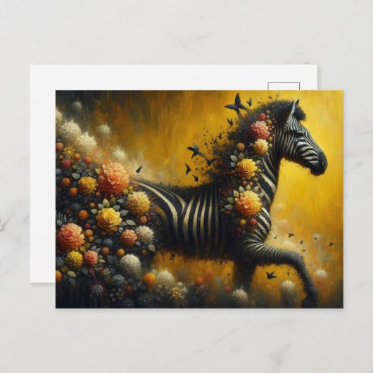 Prachtige Zebra en bloemen op een gele achtergrond Briefkaart (Voorkant / Achterkant)